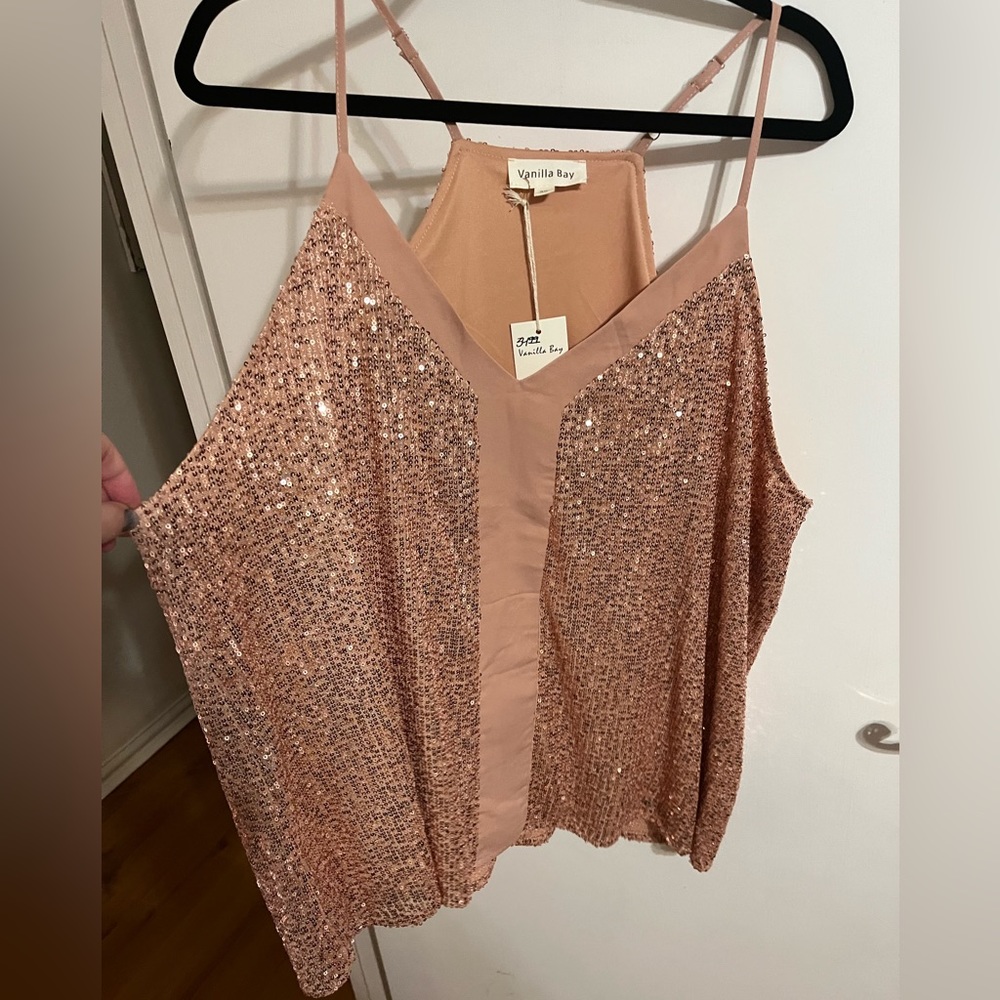 3X Vanilla Bay Tan taupe gold sequin tank top new with tags - Picture 2 of 6